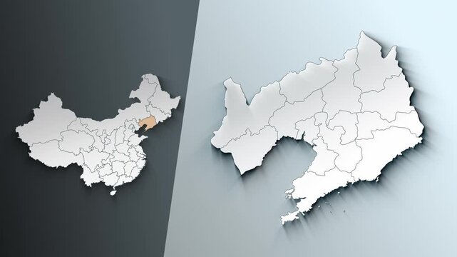 Animated Map of Liaoning Region Highlighted Within China with Administrative Borders