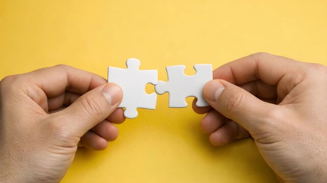 A pair of hands completing a jigsaw puzzle piece