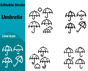 Fototapeta premium clean, modern vector icon representing an umbrella rain protection, and weather safety. The design features a classic umbrella with a curved handle canopy panels and small raindrops minimalist style.