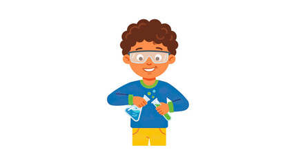 Young boy in safety goggles conducting science experiment