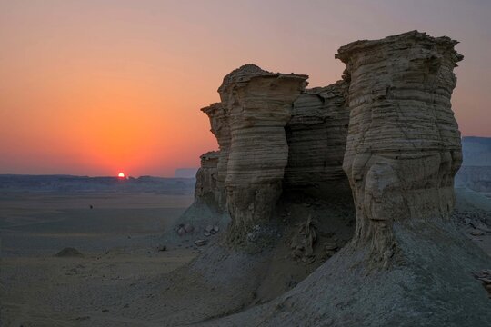 Dramatic rock formations at sunset, Qeshm Island in the Strait of Hormuz, Hormozgan Province, Iran