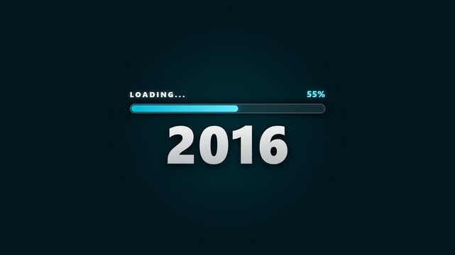 Blue digital loading bar cycling through years 2003 to 2028