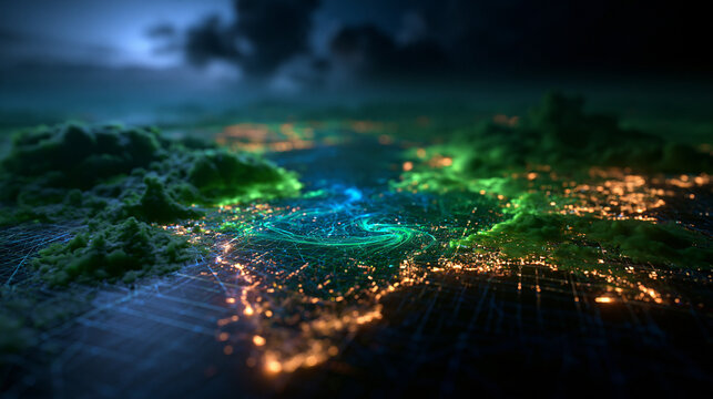 Futuristic Digital Map Showing Smart City and Network Connectivity