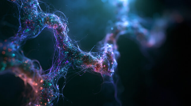 Futuristic Neural Network and Glowing Microscopic Biological Structure