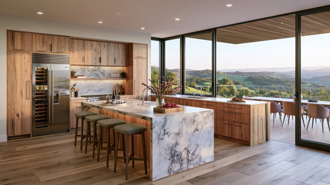 Modern Luxury Kitchen Design with Scenic Mountain View