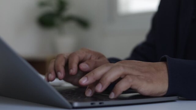 Programmer coding software, hand typing laptop keyboard. Development web, developer. IT technology, software, concept, IT specialist work in office. Man work with chat Al online.