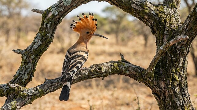 Elegant Hoopoe Bird with Crested Crown and Distinctive Feather Pattern Captured in Natural Habitat Perched on Branch  hoopoe bird crested bird upupa epops distinctive bird exotic bird crested