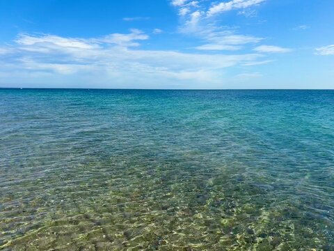 Clear turquoise water in the Kattegat sea on a summer day, Nordby, Samsoe, Jutland, Denmark
