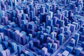 Obraz premium Abstract blue isometric geometric block city structure
