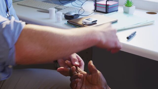 close up of a patient in a hospital testing sugar in blood 