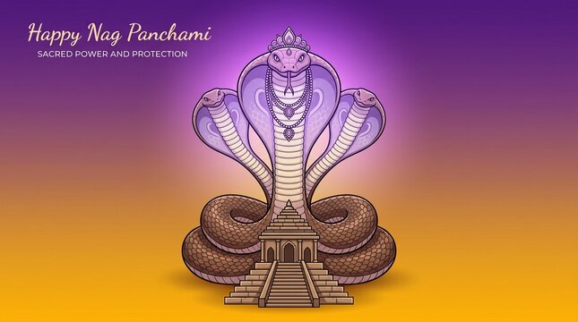 Nag Devta Rising Temple Vector For Naga Purnima  Happy Nag Panchami Snake God Festival Vector Illustration