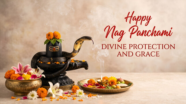Happy Nag Panchami Shiva Lingam Cobra Festival Background