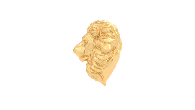 Gold Lion Bust Statue Polished Detailed Mane Isolated Left View 3D Illustration