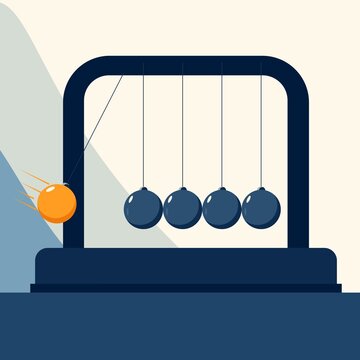 Newton's Cradle Balance Concept Illustration with Swinging Ball on Minimal Abstract Background