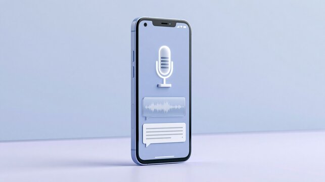 Smartphone with Voice Assistant Interface on Screen and Microphone Icon