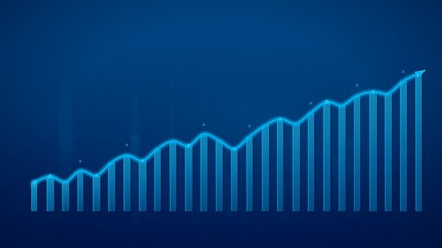 Sebuah grafik berwarna biru yang menunjukkan tren pertumbuhan positif ke atas. Visualisasi ini menggambarkan tren keuangan, analisis data, dan metrik kinerja dalam konteks bisnis atau statistik.