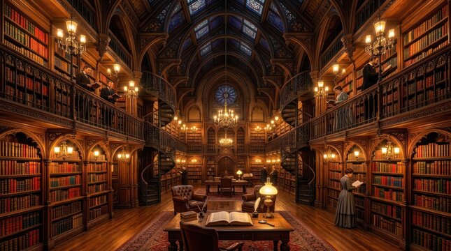 Grand interior library hall