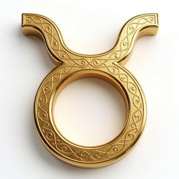 Golden Taurus zodiac symbol with intricate pattern isolated on white studio background. Astrology sign, horoscope element, celestial icon, astrological symbol for birth chart. Astrology icon.