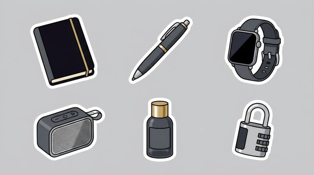 Everyday life office and technology vector sticker set