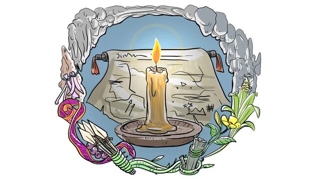 Fantasy map and candle in cave loop