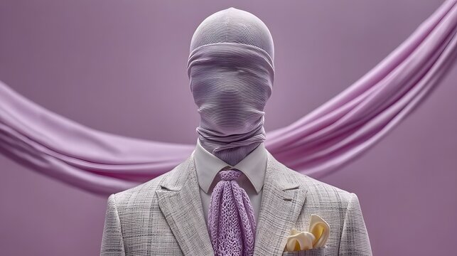 Faceless person in a business suit on a purple background