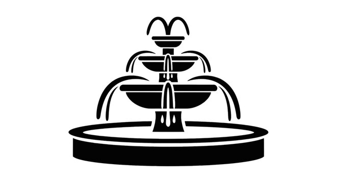 Vector illustration of black silhouette of a threetiered water fountain on a transparent background
