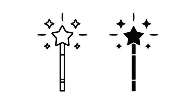 Vector illustration of magic wand icon set with stars on a transparent background