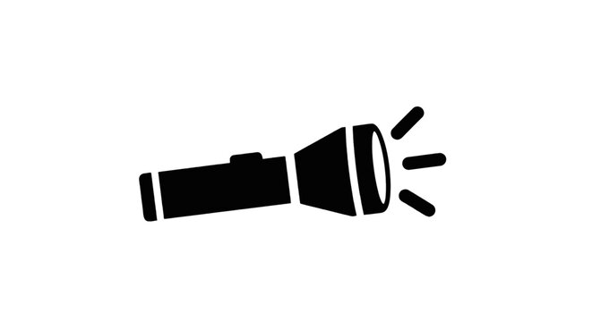 Vector illustration of black silhouette icon of a flashlight on a transparent background