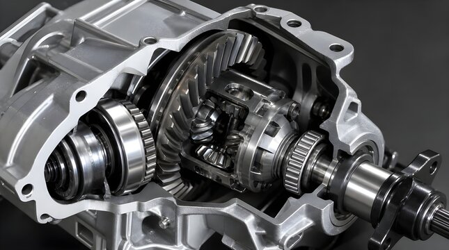 Electric Vehicle Differential Assembly Exposes Precision Gears in a Clean Advanced Automotive Engineering Product Showcase