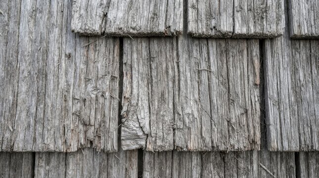 Close up of weathered gray wooden roof shingles texture