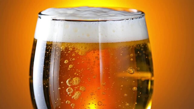 Glass of fresh cold beer with white foam bubbles close up