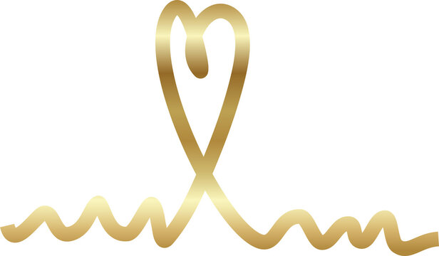 Continuous line gold drawing heart sign, love, romantic