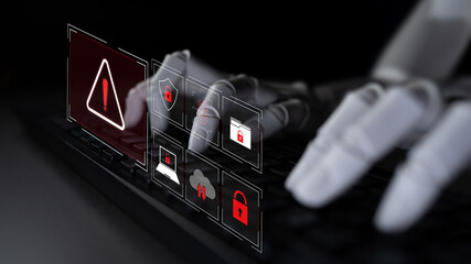Obraz premium AI identifies cybersecurity threat and breach by protecting data, detecting threat, and preventing security risks in real time Latch