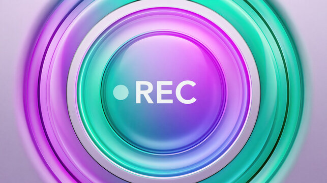 Record button round interface neon gradient digital icon glossy circle purple cyan media control video recording user interface modern design abstract background web button app icon interface