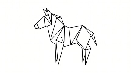 Minimal origami animal line drawing horse illustration with geometric abstract illustration
