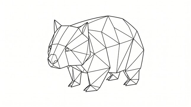 Minimal origami animal line drawing of a wombat with geometric abstract illustration creative