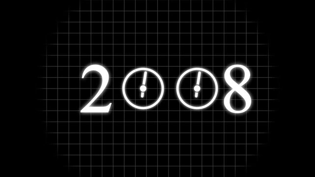numbers 2008 with three clock faces integrated into the zero digits against a stark black background symbolizing the dawn of a new millennium and the passage of time Keywords: 2008.4k