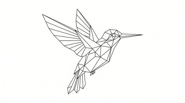 Minimal origami animal line drawing of a hummingbird with hummingbird geometric abstract creative
