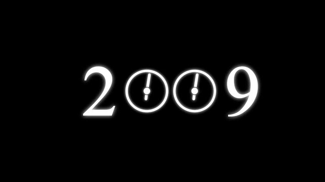numbers 2009 with three clock faces integrated into the zero digits against a stark black background symbolizing the dawn of a new millennium and the passage of time Keywords: 2009.4k