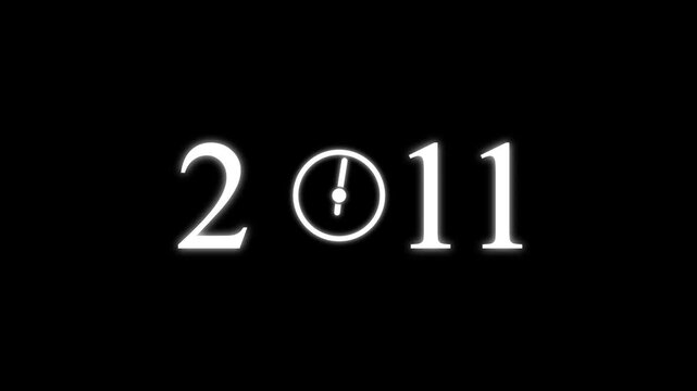 numbers 2011 with three clock faces integrated into the zero digits against a stark black background symbolizing the dawn of a new millennium and the passage of time Keywords: 2011.4k