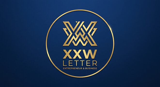 Luxury XXW Letter Monogram Logo in Gold and Blue Circle Frame Premium 