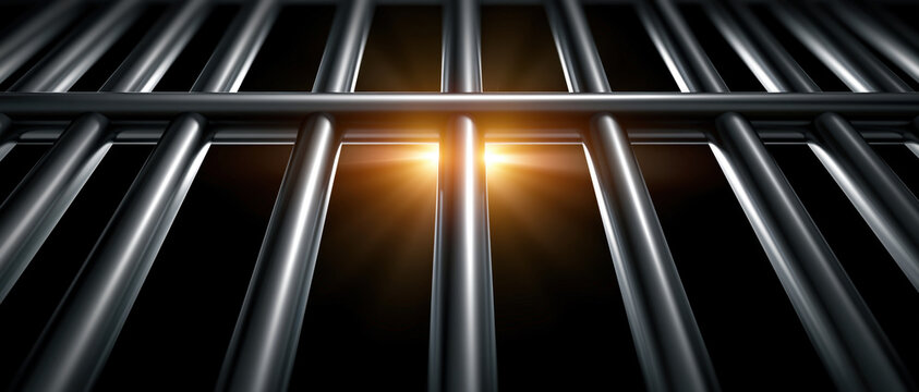 Metal bars prison bars dark cell bright light confinement security steel grid close up dramatic shadow escape