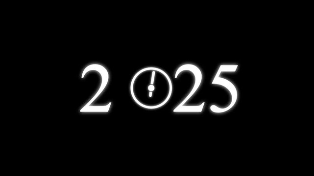 numbers 2025 with three clock faces integrated into the zero digits against a stark black background symbolizing the dawn of a new millennium and the passage of time Keywords: 2025.4k