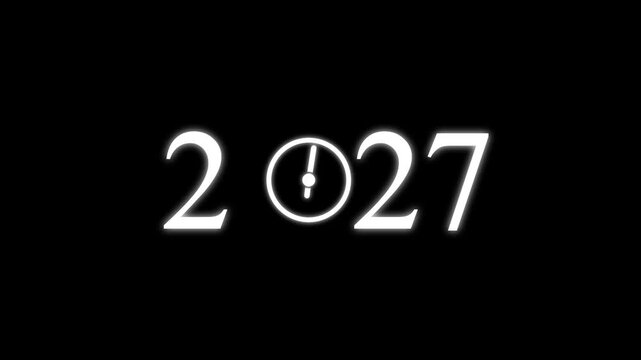 numbers 2027 with three clock faces integrated into the zero digits against a stark black background symbolizing the dawn of a new millennium and the passage of time Keywords: 2027.4k