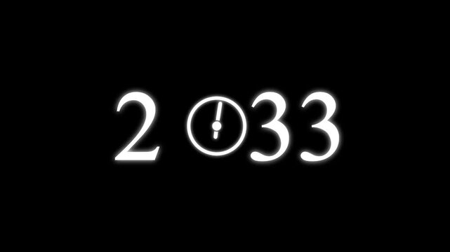 numbers 2033 with three clock faces integrated into the zero digits against a stark black background symbolizing the dawn of a new millennium and the passage of time Keywords: 2033.4k