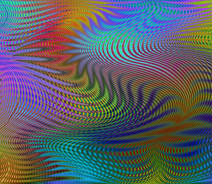 Abstract psychedelic wavy moire pattern with colorful rainbow gradient lines