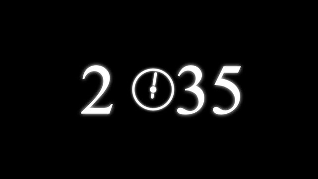 numbers 2035 with three clock faces integrated into the zero digits against a stark black background symbolizing the dawn of a new millennium and the passage of time Keywords: 2035.4k
