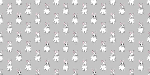 Neutral ash grey background adorned with small white bunny rabbit silhouettes. Aesthetic subtle animal patterns for modern gift wrap paper and understated wallpaper prints.