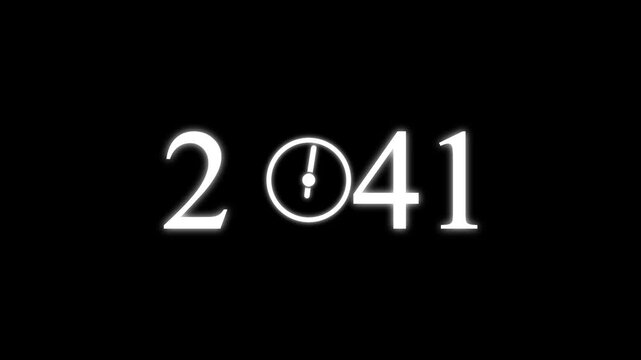 numbers 2041 with three clock faces integrated into the zero digits against a stark black background symbolizing the dawn of a new millennium and the passage of time Keywords: 2041.4k