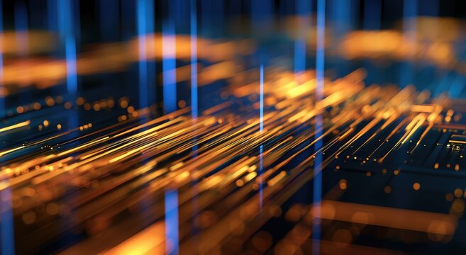 Abstract network of glowing orange and blue lines, suggesting data flow